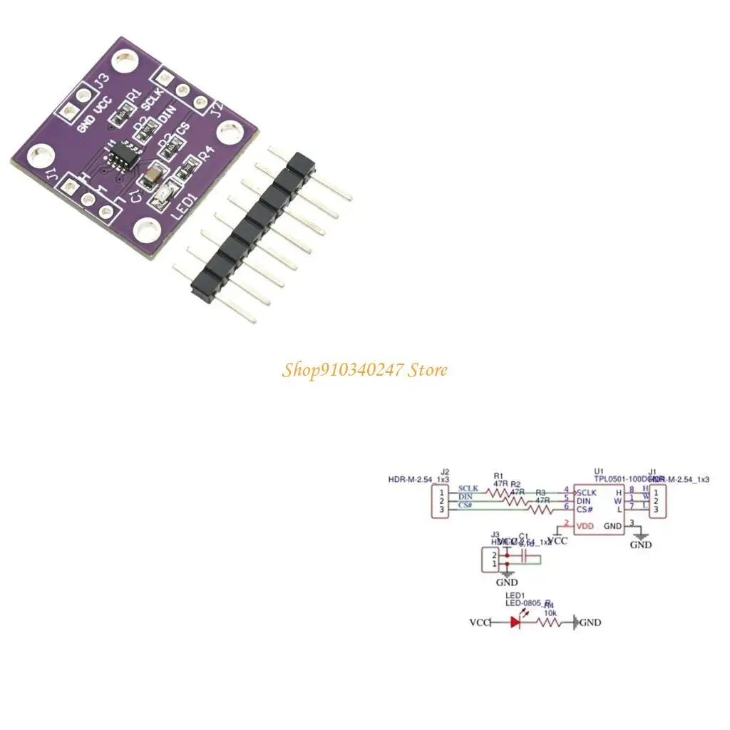 Q22A TPL0501 デジタル ポテンショメータ モジュール 100K SPI ポート、教育目的用