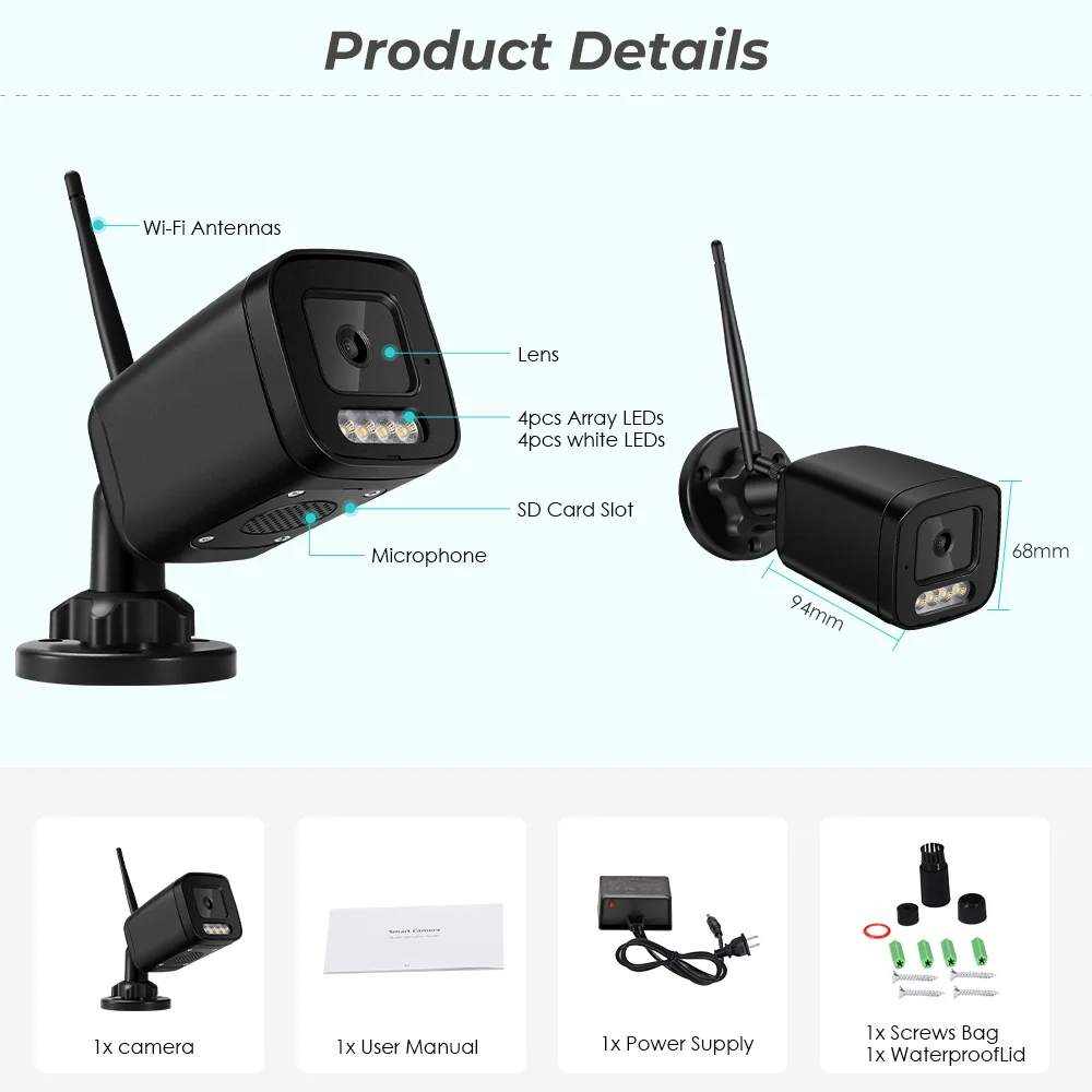 Cámara de seguridad inalámbrica tipo bala para exteriores, videocámara IP de 4K y 8MP con WIFI, Audio bidireccional, detección inteligente del