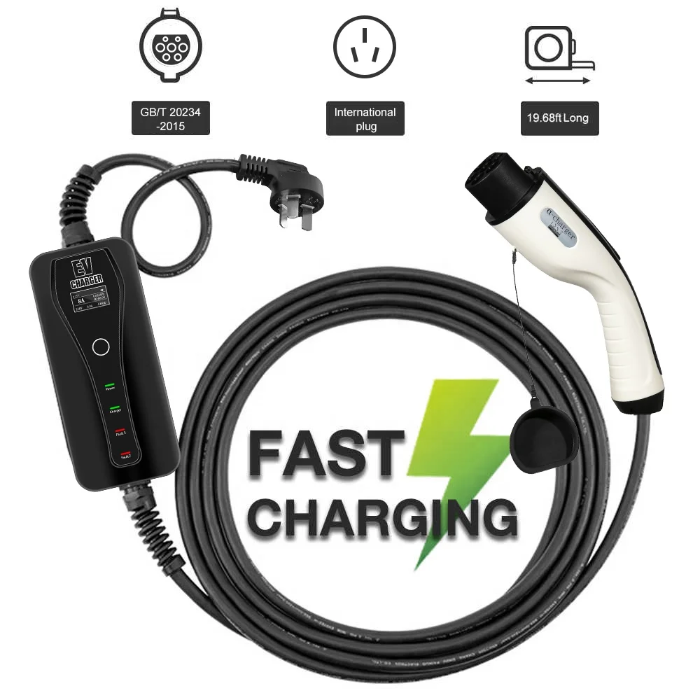 EV Portable Charger GB/T 3.5kw 16A-10A Adjustable Current EV Charger 5m Cables with Control Box