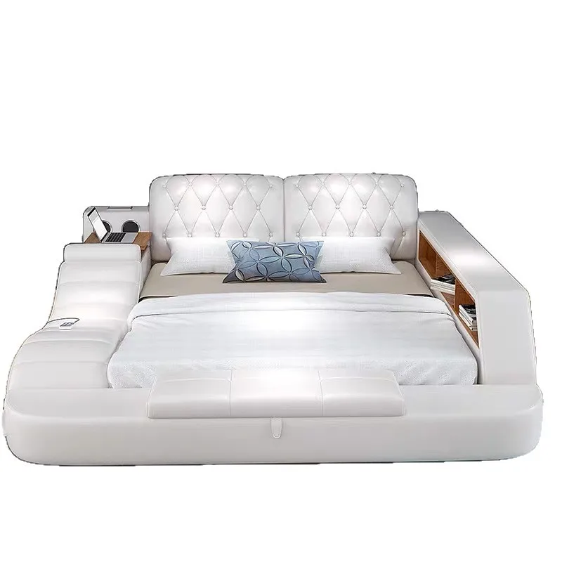 

Modern, minimalist, smart, tatami bed, double bed, top layer of cowhide, soft bag