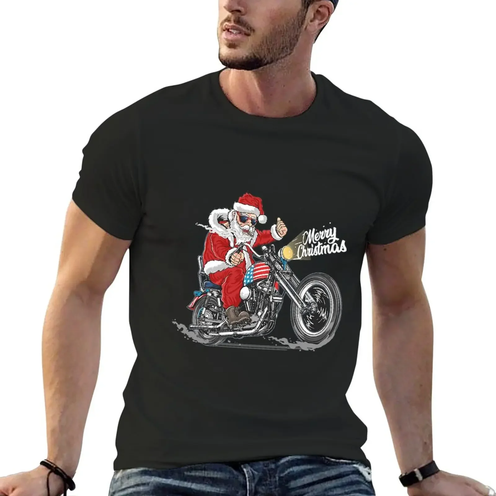 

Santa Claus Christmas USA Biker Motorcycle Motorbike Gift T-Shirt Oversized t-shirt summer clothes mens vintage t shirts