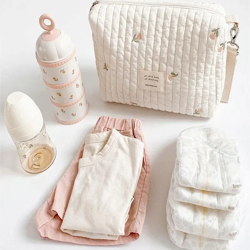 Diaper Storage Bag Embroidery Zipper Model Compact Portable Multifunctional Storage Bag Hanging Stroller