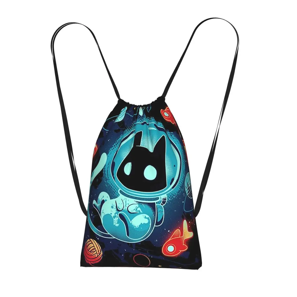 

Синие рюкзаки с милым котенком-космонавтом в космосе, портативные спортивные сумки на шнурке с карманами, сумки для книг, сумки для путешествий и школы