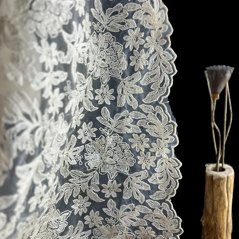 Cotton Thread Embroidered Floral Lace Fabric Lightweight 3D Creative Wedding Dress Hanfu Designer Fabric Sewing Accessories Set