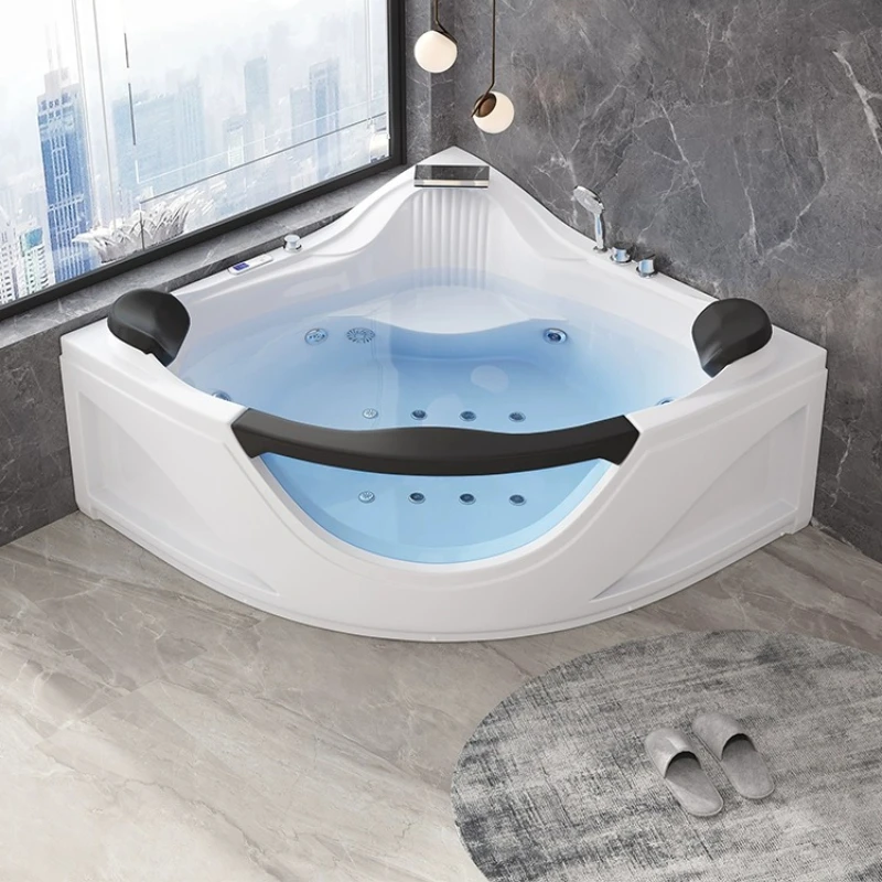 Triangular scalloped bathtub surfing massage home smart thermostatic heating double sex villa bathtub acrylic