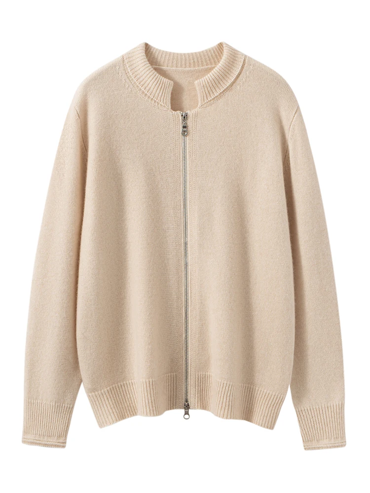 

MEETCC Women's 100% Cashmere Jacket Autumn Winter Shell Collar Cardigan Zippered Classic Sweater Comfortable Cozy Coat
