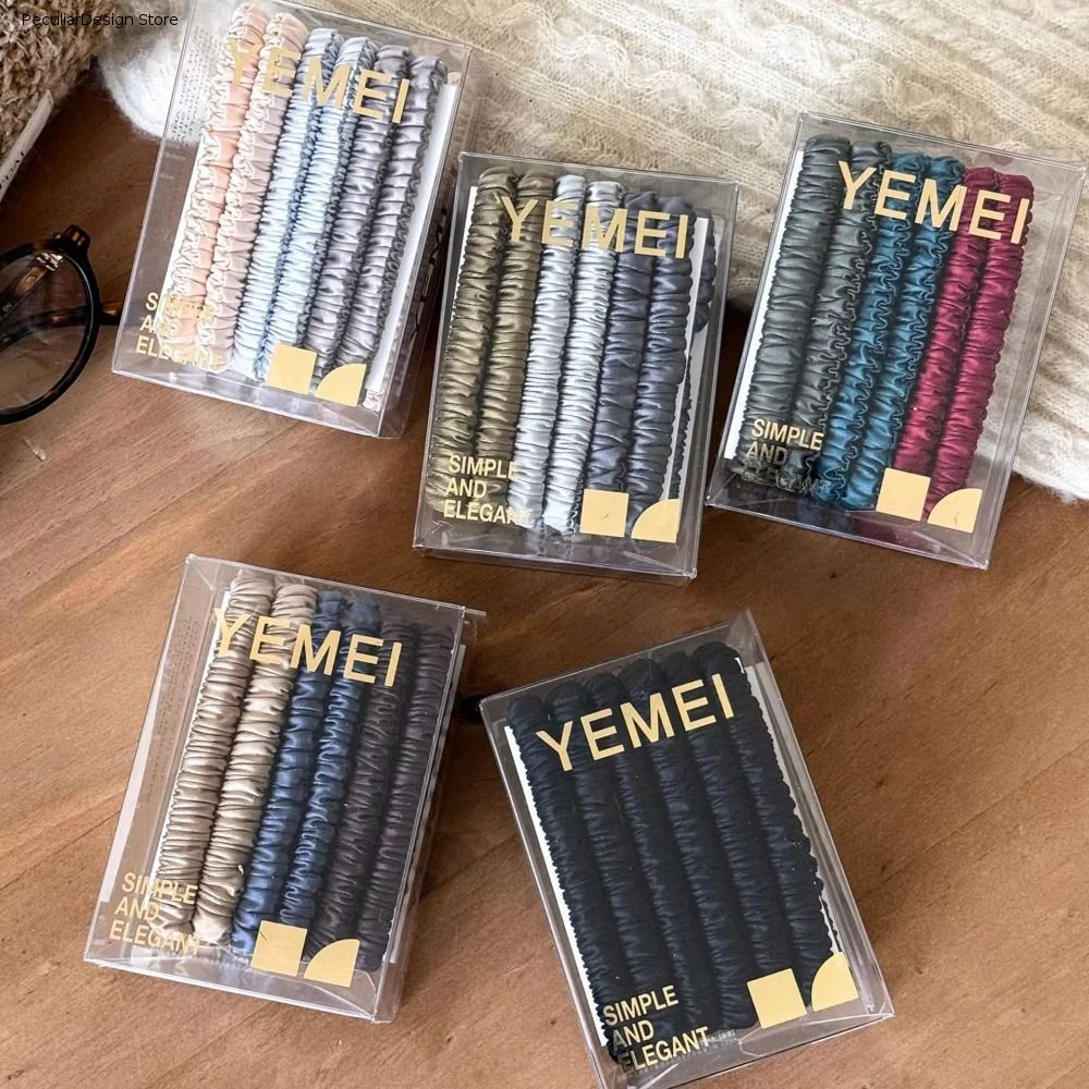 12pcs/box Boxed Silk Hair Rope Set High Elasticity Solid Color Satin Rubber Band Hair Accessories Ponytail Holder Basic Hair Tie
