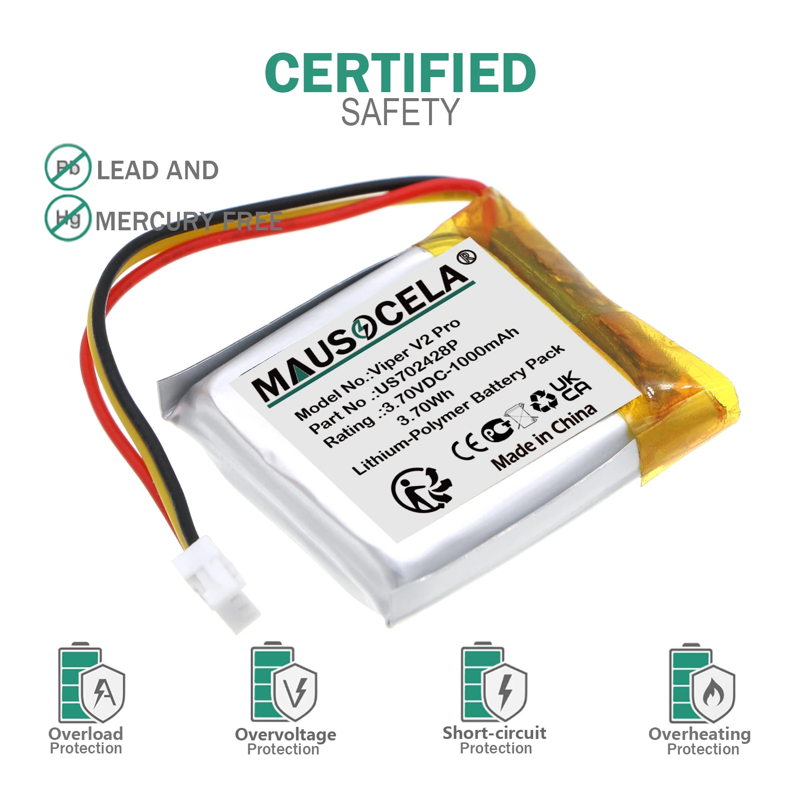 1000mAh Keyboard,Mouse Battery For RAZER:US702428P,Viper Ultimate,RC30-030501,Viper V2 Pro,RZ01-0439,Cobra Pro,Deathadder V3 Pro
