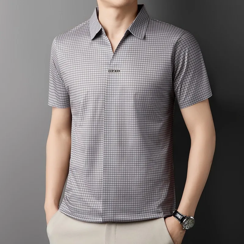 

2024 Summer V-neck Traceless Polo Shirt Men's Fashion Slim Fit Casual Business T-shirts Social Party POLO Tee Tops Men Clothing