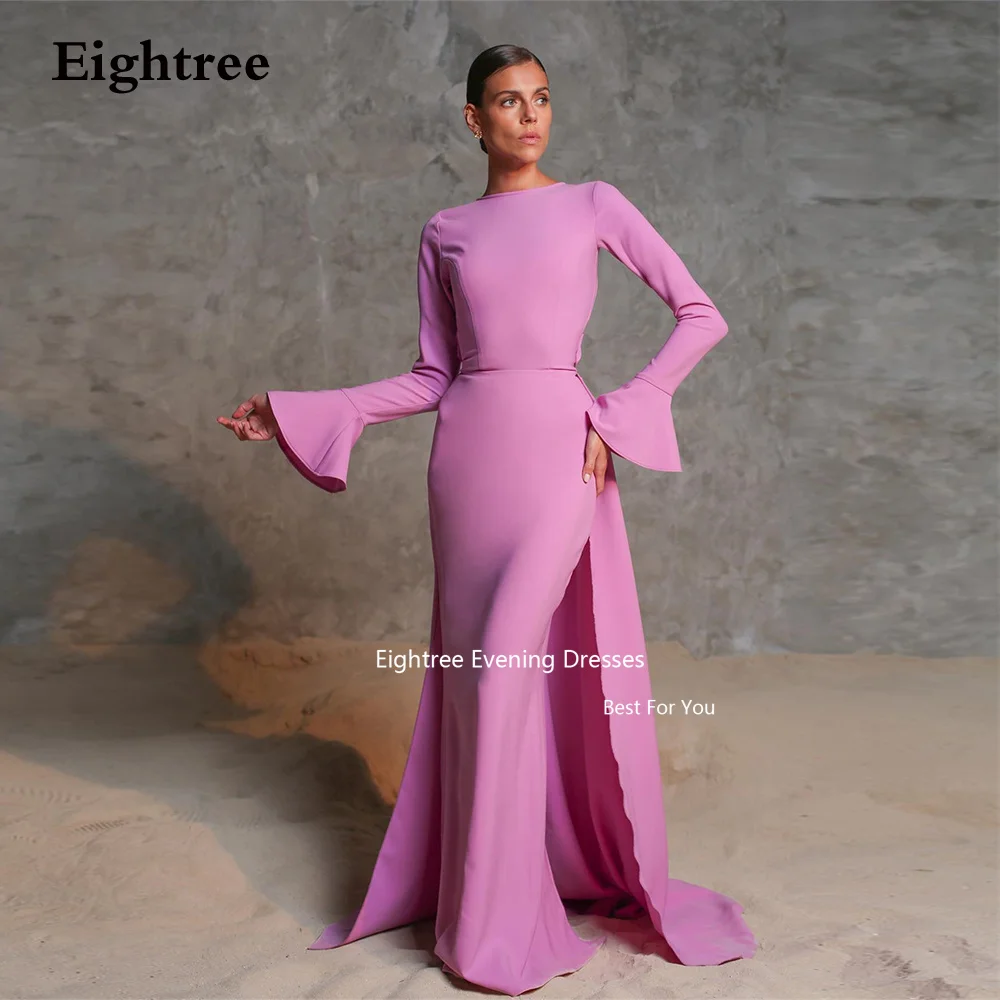 

Eightree Vinatge Evening Dresses Mermaid Long Sleeves Satin O Neck Party Dresses Woman Vestidos De Noche Elegantes Para Mujer