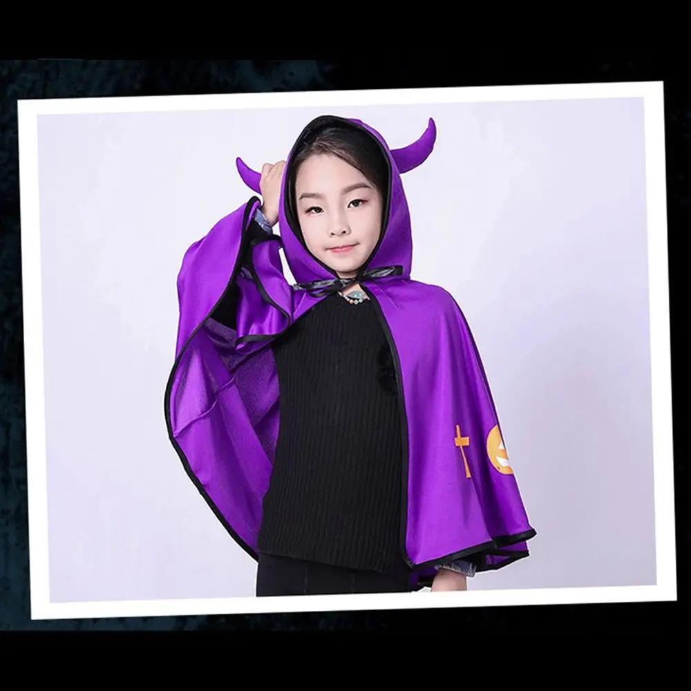 Divertida capa para fiesta de Halloween, capa con capucha de dibujos animados de bruja, disfraz de Cosplay, accesorios de Cosplay, capa de cuerno de diablo