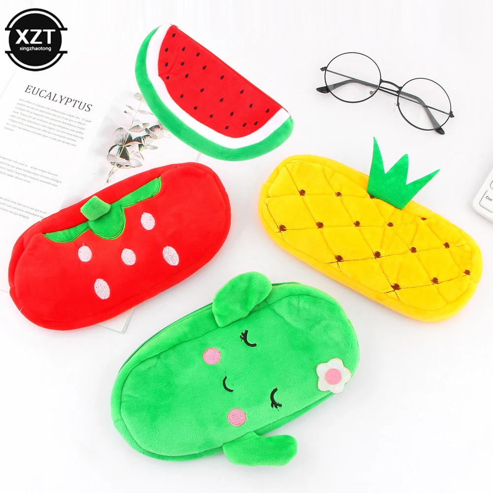 Creative Cartoon Cute Fruit Small Bag Plush Pencil Case Cactus Strawberry Pineapple Watermelon Pencil Pocket