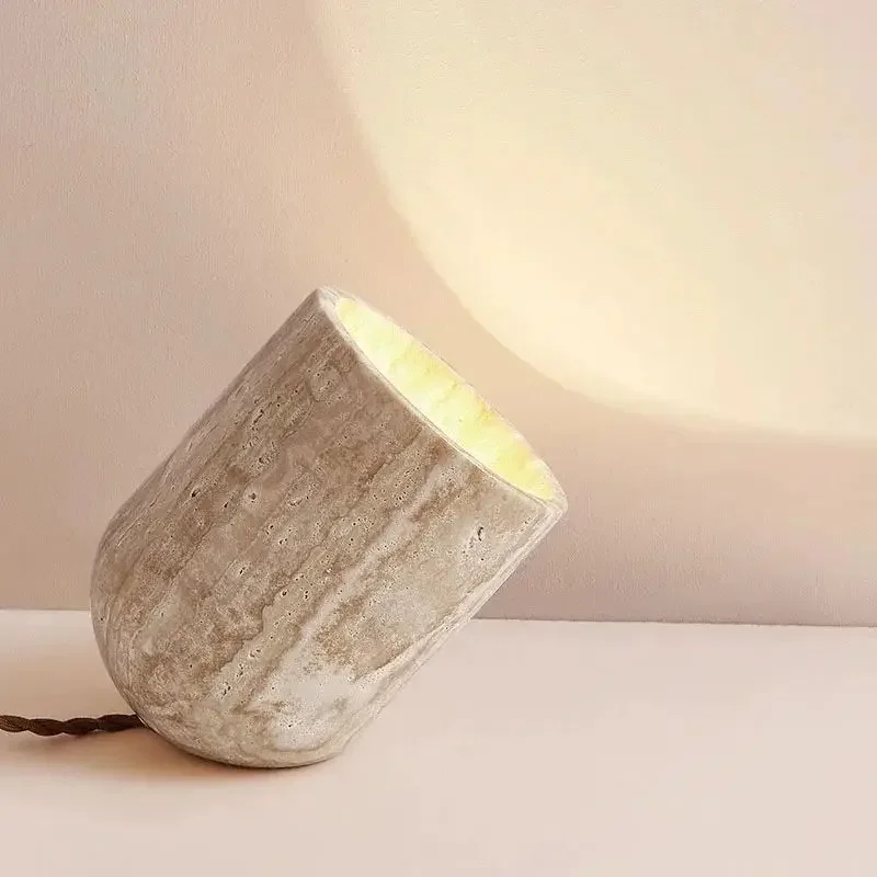 2026 Modern Bedroom Travertine Floor Lamp Natural Yellow Cave Stone Table Lamp Indoor Decor Lighting Bedside Living Room Study E