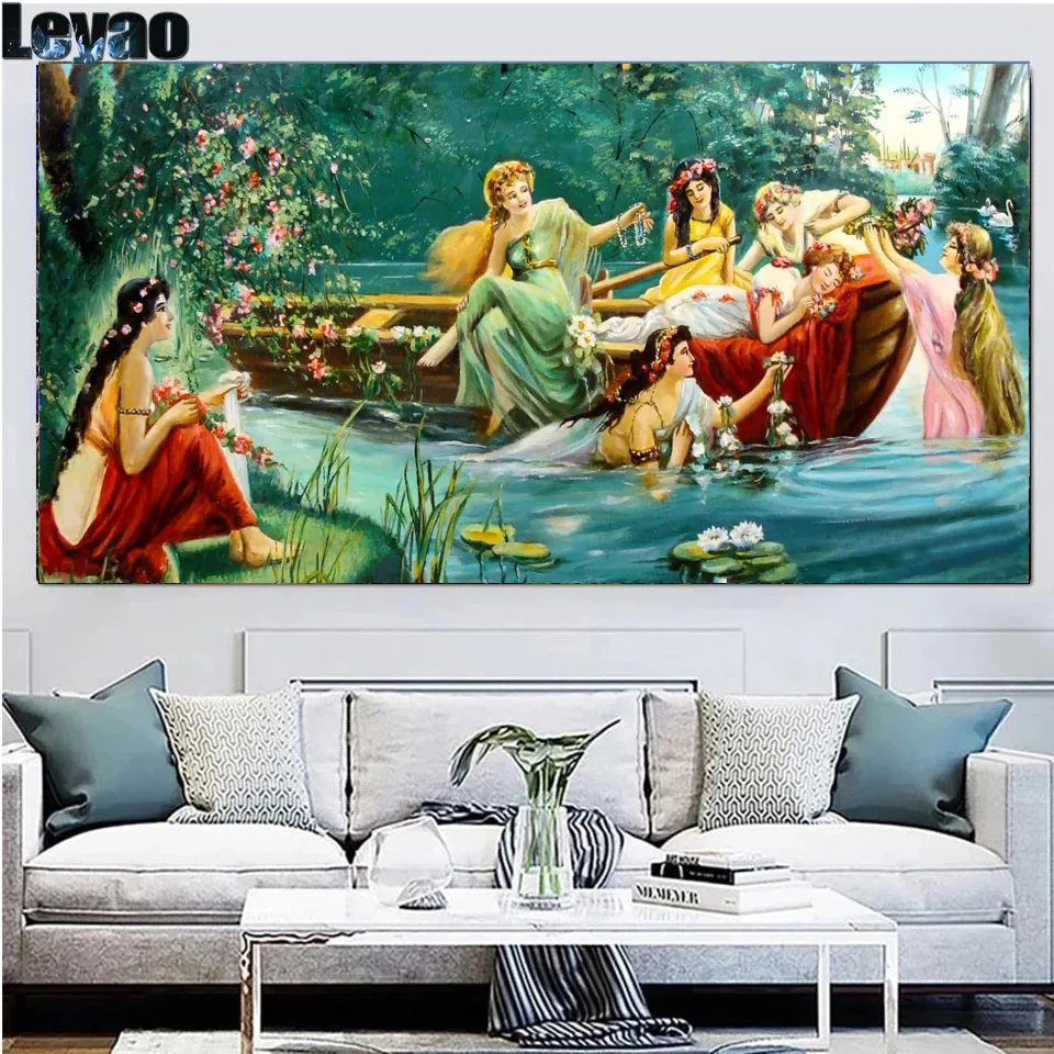 Large DIY Diamond Painting Alphonse Mucha Cross Stitch Kits Europe Women 4 Seasons Landscape Rhinestones Picture Decor Home