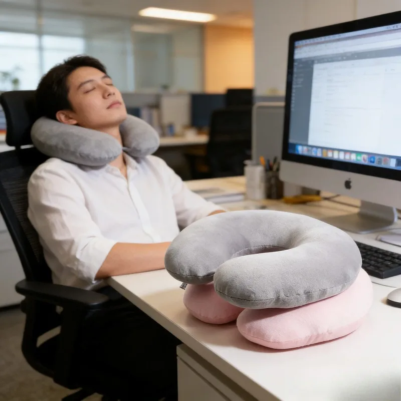 Solid Color PP Cotton U-Shape Neck Pillow Plush Travel Neck Support Cushion for Office Home Car Airplane