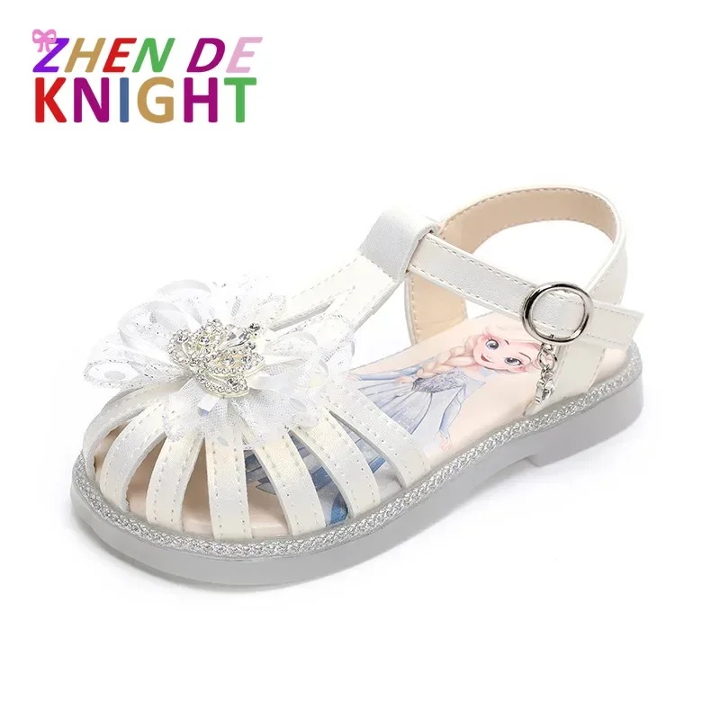 

2024 Summer New Bow Princess Shoes Children's Soft Sole Crystal Shoes Little Girls' Closed Toe Beach Shoes Girls' Sandals