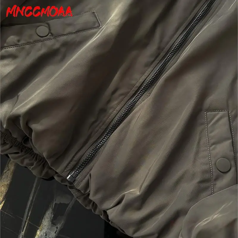 MNCCMOAA-Women\'s Bomber Jacket, Female Coat, Solid Casual Pocket Zipper Outerwear, High Quality, Autumn and Winter Fashion, 2024