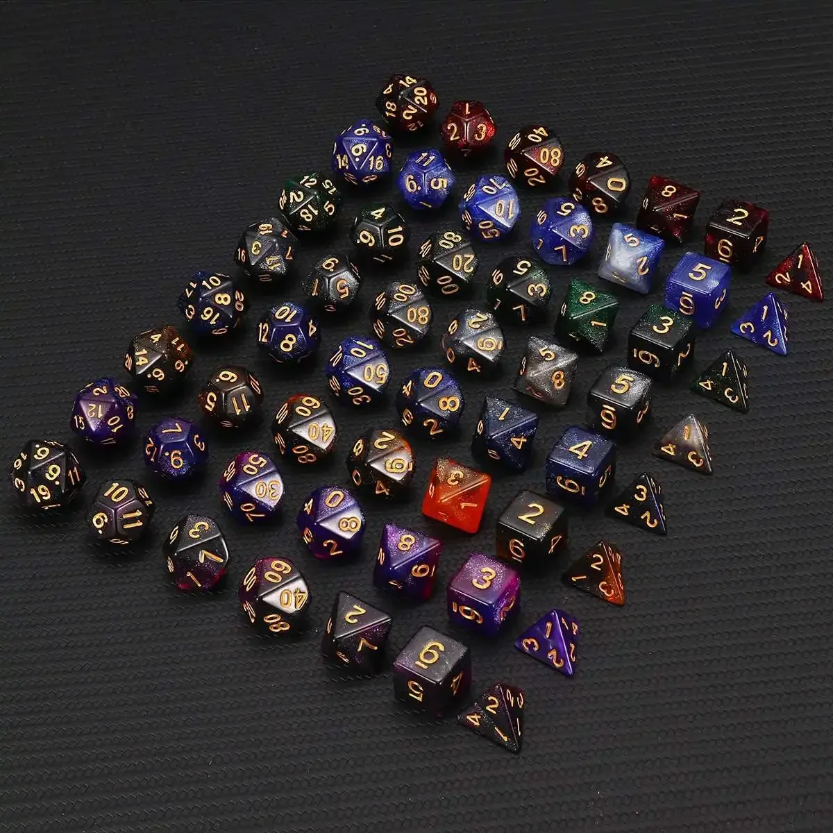 Nebula Dice Set Amazing Galaxy Polyhedral Dice with Black Drawstring Velvet Pouch for Tabletop RPGs Games 8 Colors 7pcs/set