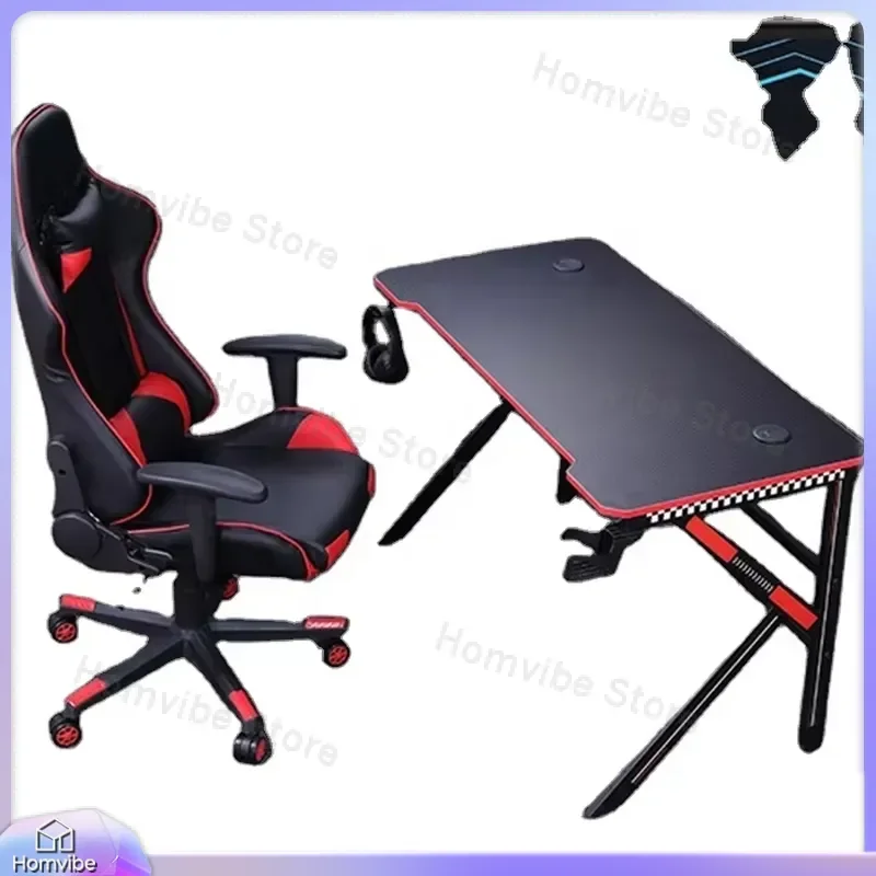 Large Gaming Desk with RGB LED Lights Adjustable Height Ergonomic Computer Desk for Gamers Home Office Workstation PC Desk
