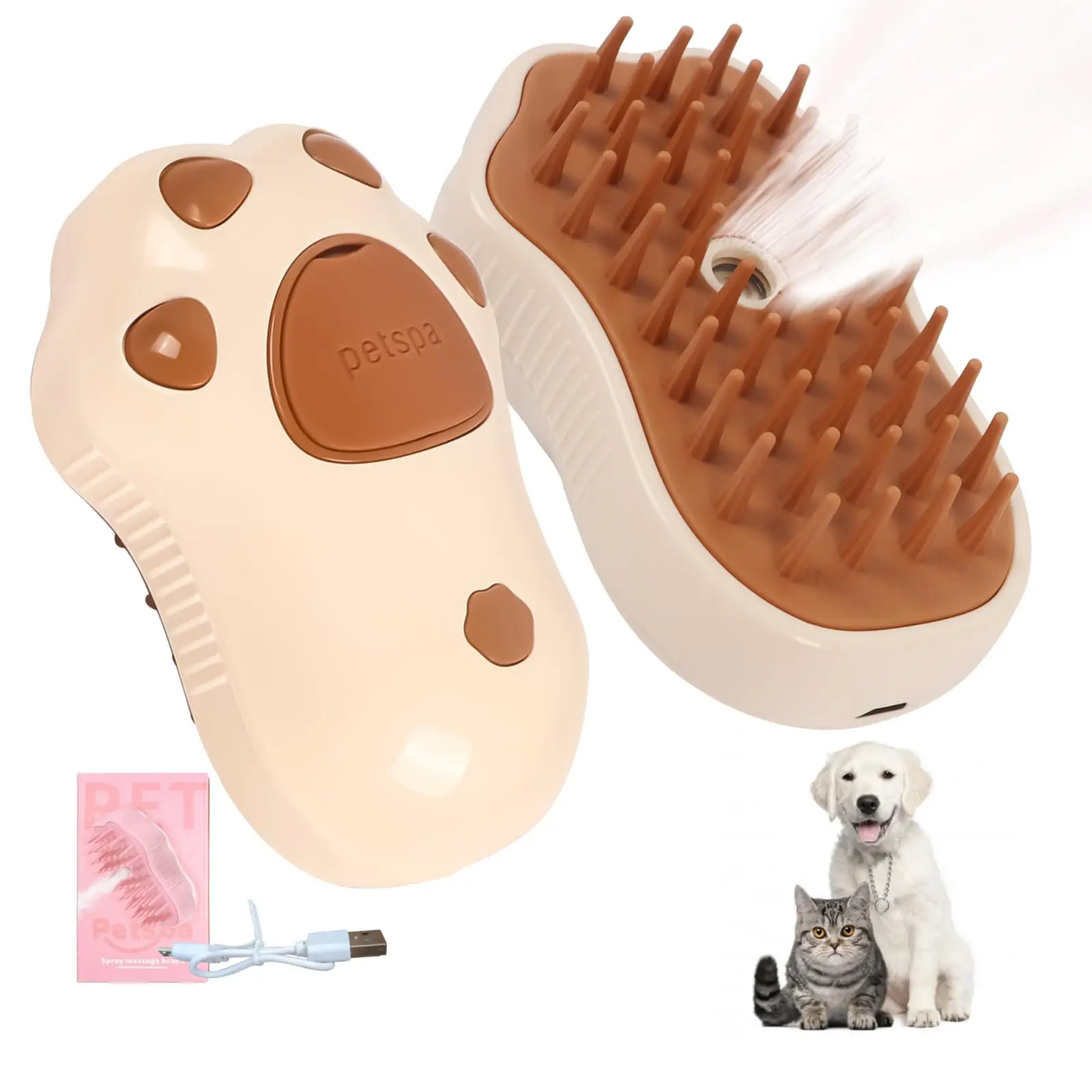 

Pet Steam Brush 3 In 1 Cat Steam Brush Multifunction Rechargeable Silicone Self-Cleaning Spray Cat Brush For Shedding Cat