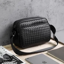 Bolsos de hombro tejidos para hombres, bolsos cruzados de moda, bolsos de mensajero de cuero para hombres, bolsos laterales masculinos