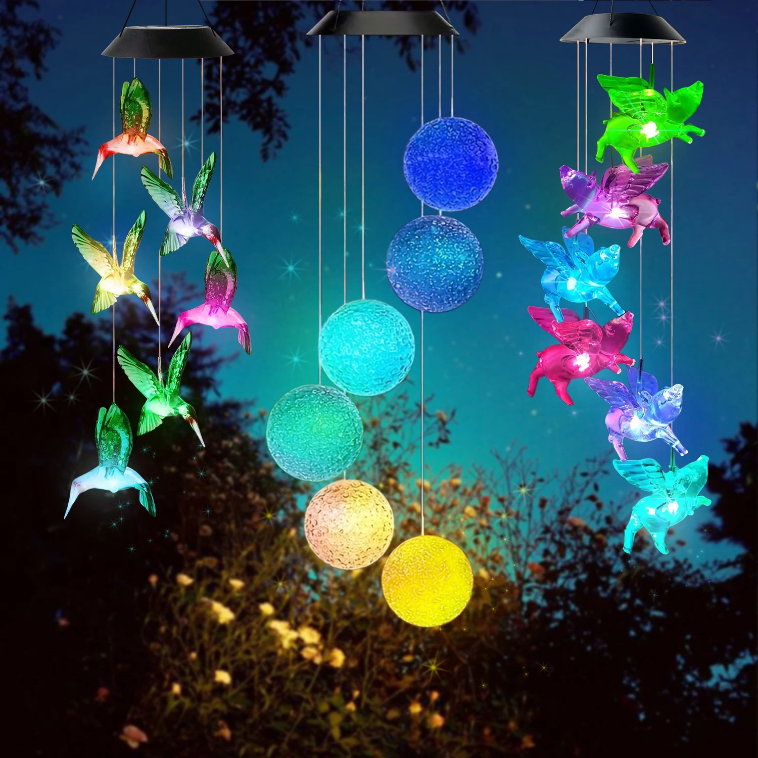 1Pc Outdoor Solar Garden Multi-color Wind Chime Lights North American Cardinals Butterfly Dragonfly Hummingbird and So On