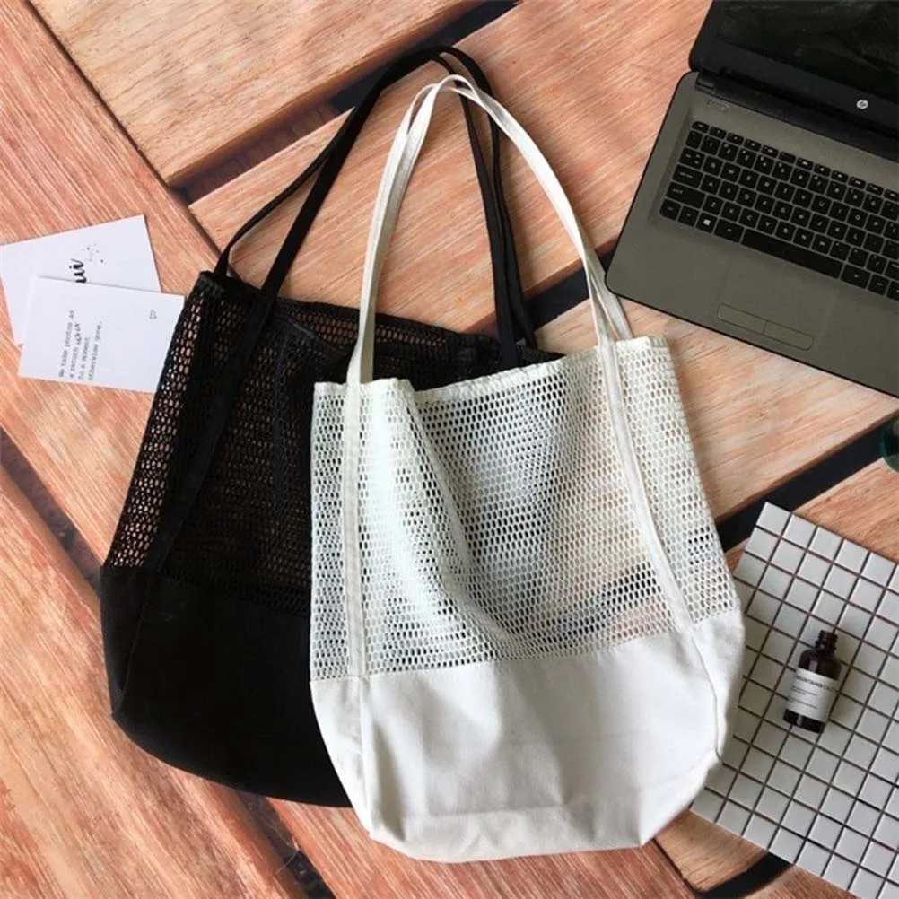 

Mesh Shopping Bag Reusable Washable Nylon Large Capacity Expandable Grocery Vegetable Fruit Tote Beach Long Handle Net Bag Black