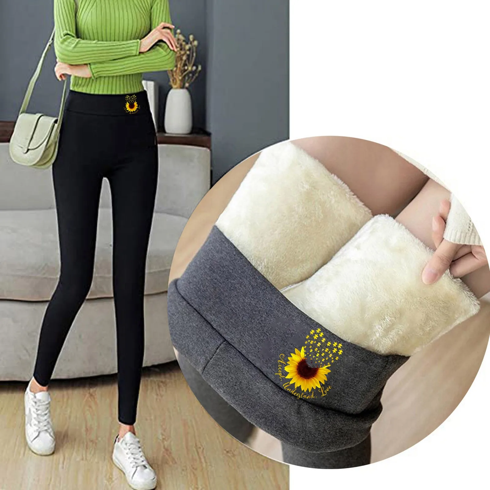 Women Winter Workout Leggings Plus Velvet Thick Lamb Fleece Leggings Women'S Autumn And Winter Printed High Waist Warm Pants