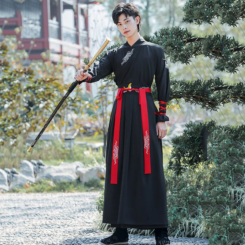 Wei-Jin style large size Han suit men's ancient style men's long-sleeved shirt Chinese style ancient style domineering student