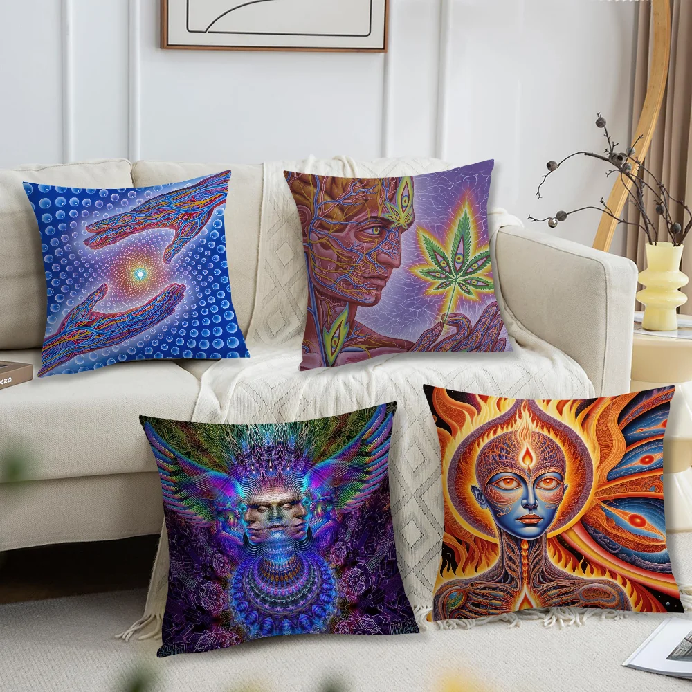 Alex Grey Trippy Psychedelic Pillow Case Square Cushion Room Bedroom Headboard Sofa Living Backrest Car Accessories Nap Time