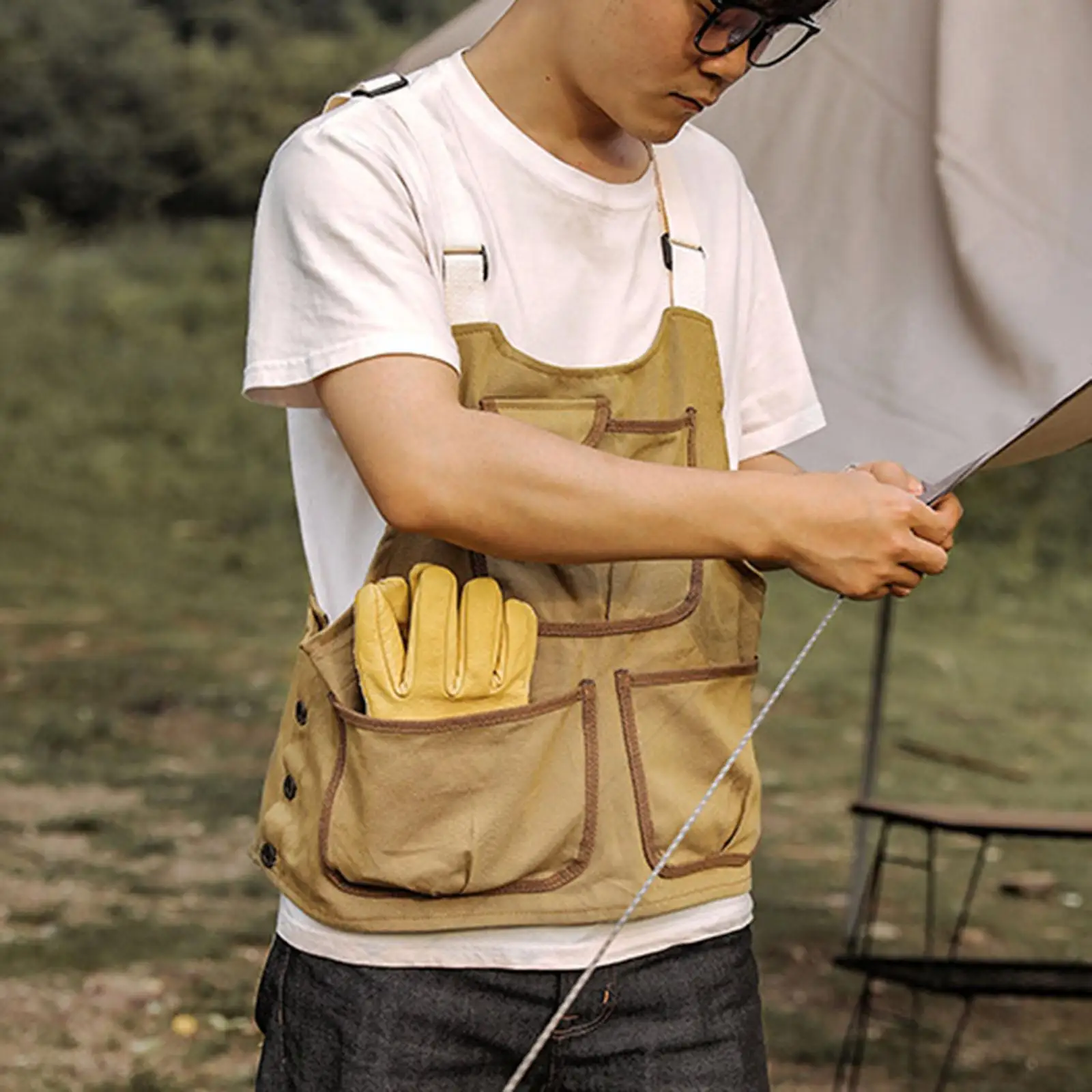 Work Apron Storage Pouch with Tool Welding Orchard Garden Pencils Pinafore for Hiking Hunting Shooting Fishing Camping