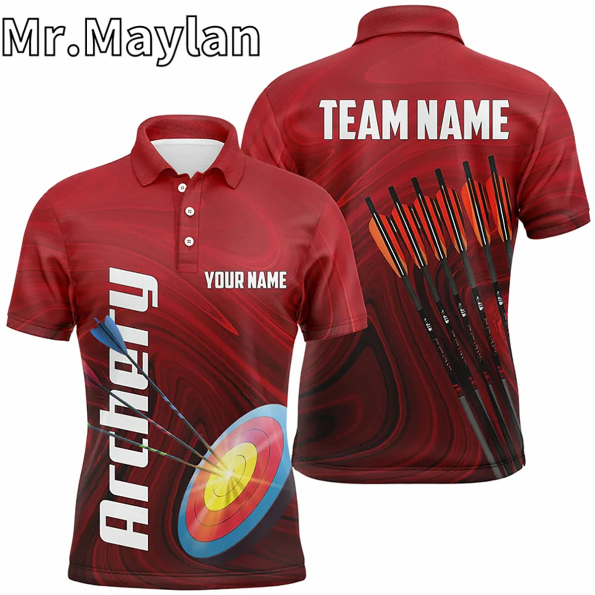 3D Personalized Red Target Archery Polo Shirts For Men and Women Arrows Archery Shirt Gift For Archery Lovers Unisex Tee Tops