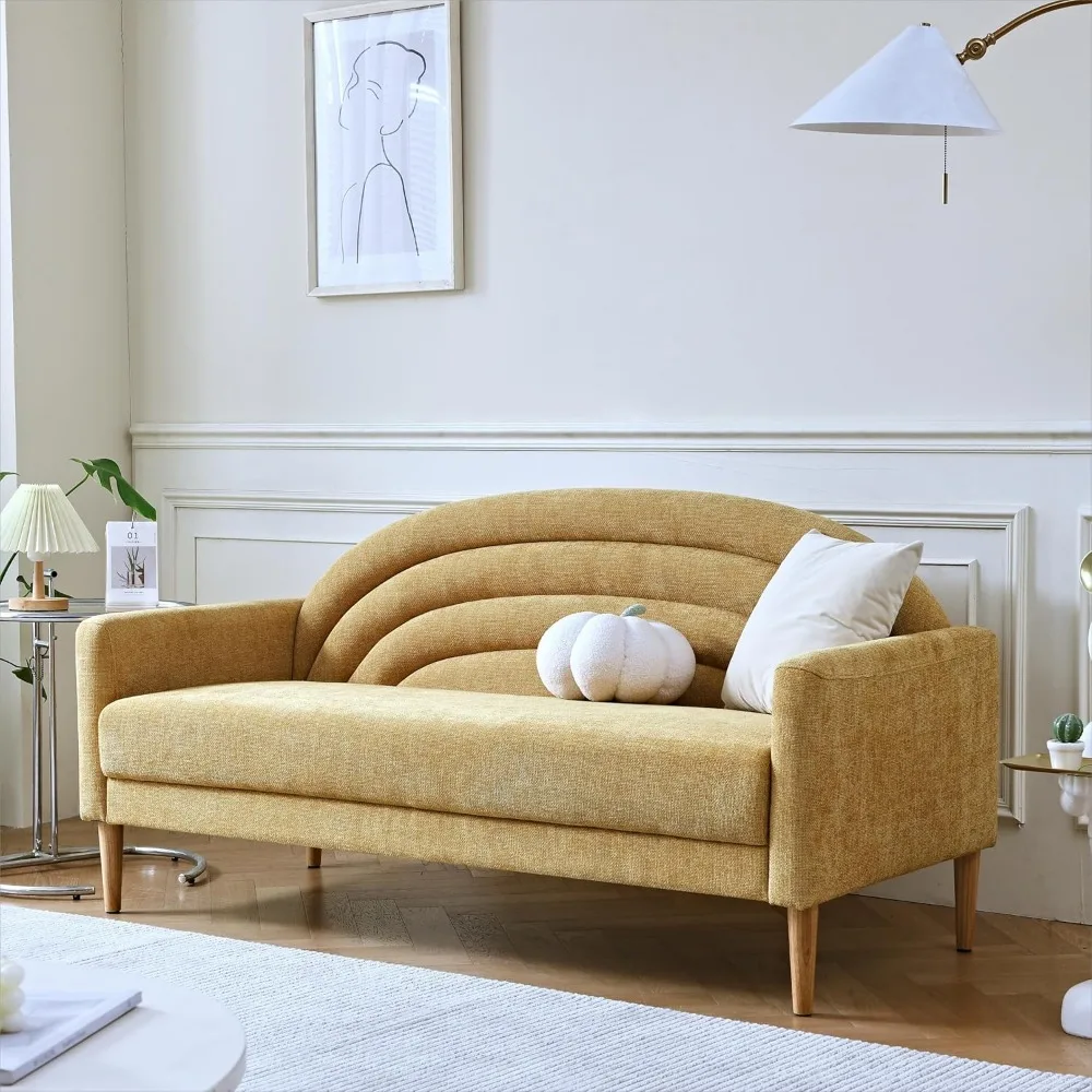 

Stylish Rainbow Sofa, 3-Seater Sofa, Sturdy Solid Wood Legs, for Studio, Bedroom, Home Office, 64-Inch Wide, Linen Fabric