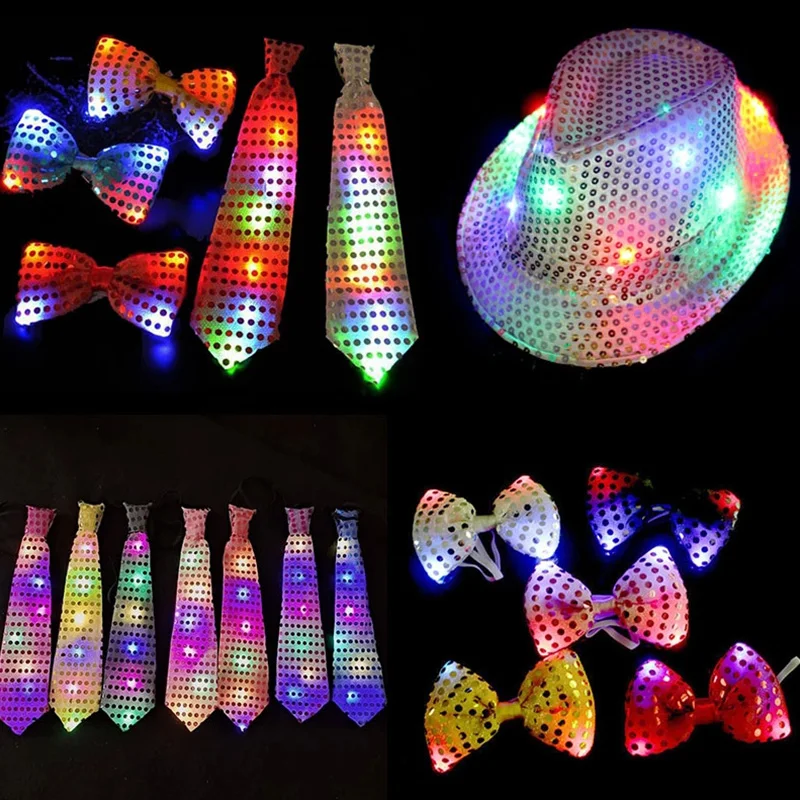 

1PC Coloful Wear Props SequinTie Blinking Flash Tie LED Blinking Unisex Elasticated Tie Wedding Party Supplies