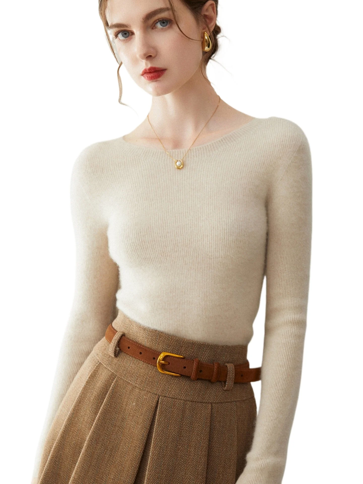 

Готовые к носке бесшовные свитера из 100% чистой шерсти Ordos City, женские трикотажные изделия с круглым вырезом, свитеры, облегающие флисовые базовые слои