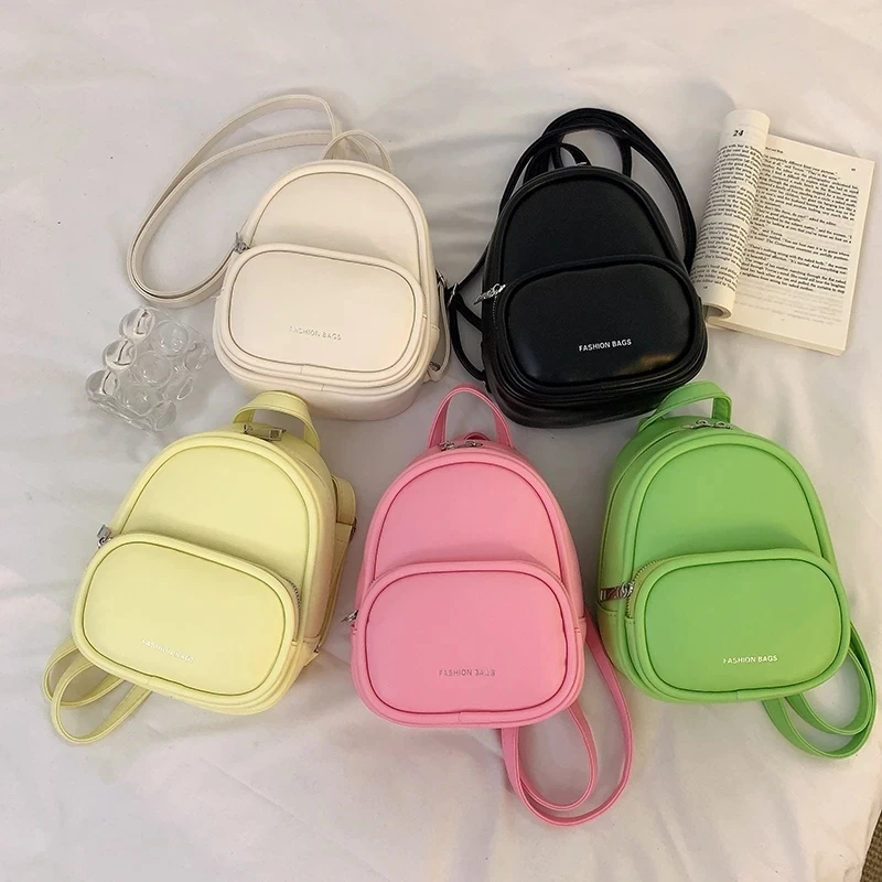 Fashion Mini Backpack Female Trendy New Candy Color Simplicity PU Leather Double Backpack Travel Cute Women Small Backpack