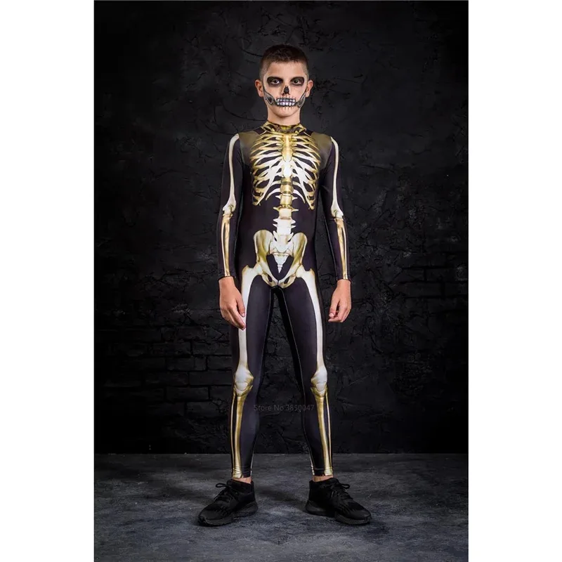 Halloween Carnival Jumpsuit Kids Adults Scary Skeleton Cosplay Costumes Boys Girls Fancy Dress Up Party Devil ir;l5