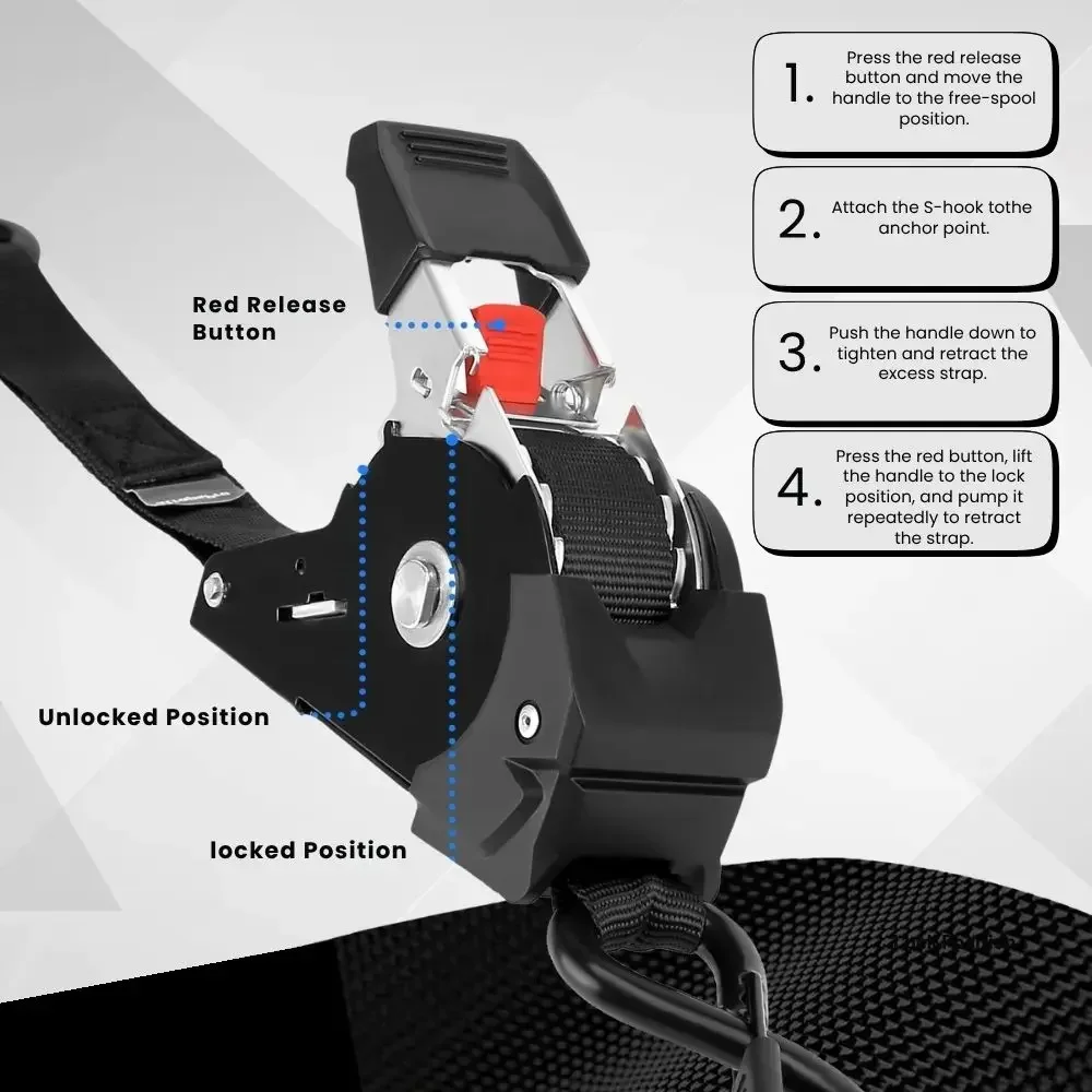 

Self Retracting Ratchet Straps 3m/10ft, Heavy Duty Tie Down Straps 800kg Break Strength for Motorcycle & Truck Cargo