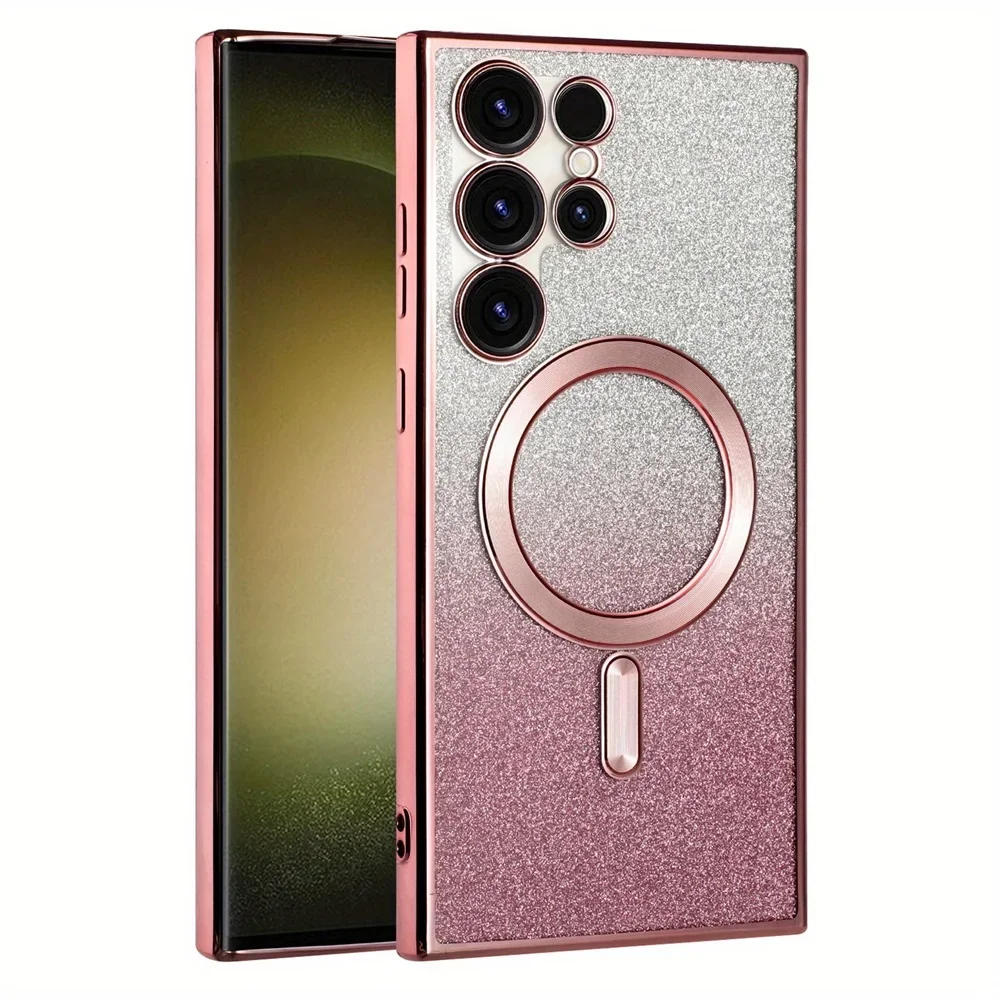 Glitzer-Magnet-Hülle für Samsung Galaxy S25 Ultra S24 FE S23 S22 S21 S26 Plus A56 A36 A17 Kabellose Glänzende Weiche Galvanisierte Abdeckung – Detail 1