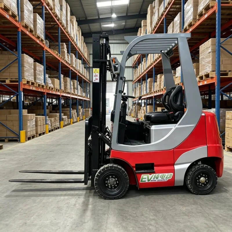 Narrow Aisle 4 Wheel Electric Forklift with Side Shifter for High Density Storage Warehouse Pallet Rack System Customized