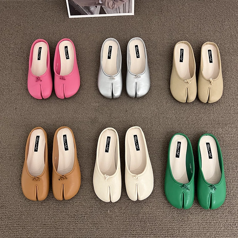 

Bailamos Woman Flats Microfiber Leather Comfy Split Toe Slippers Soft Bottom Loafers Brief Ladies Moccasins Tabi Ninja Shoes Muj