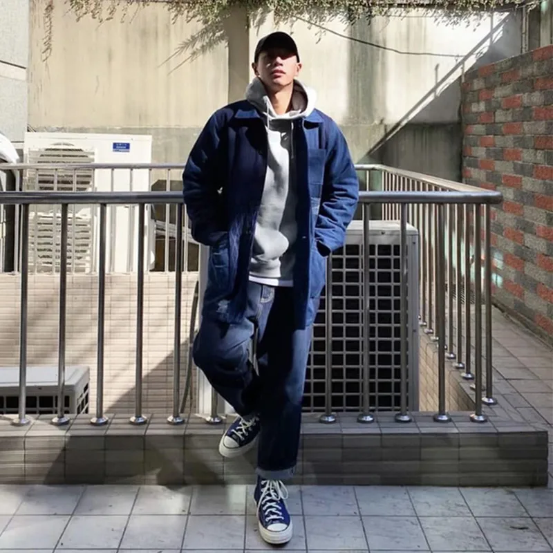 

Свободные прямые джинсы, повседневные мужские рабочие брюки, широкие брюки в стиле ретро, модные длинные брюки, осенняя коллекция