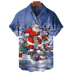 2024 New Year Christmas Pattern Popular Hawaiian Men'S Shirt Short Sleeved Summer Element 3d Printed Fashion Casual Loose Tops