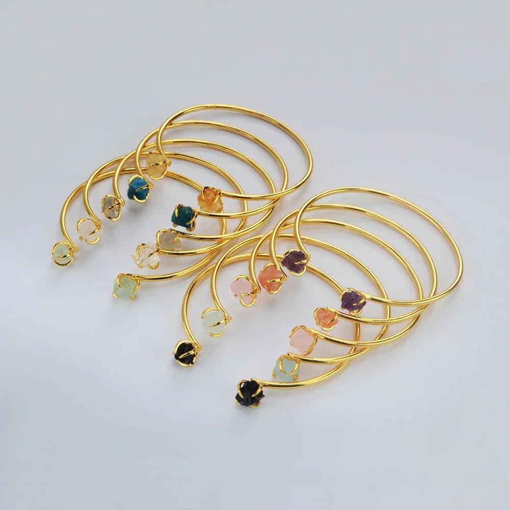 

Unique Irregular Natural Stones Claw Bangle Healing Crystal Quartz Open Cuff Bracelets Golden Color Reiki Healing Jewelry