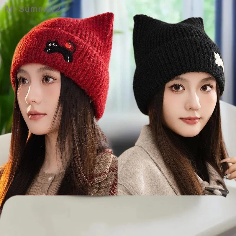 {Summer2} القط الأذن بيني Skullies النساء شتاء دافئ أفخم الكرتون قبعة حرارية فتاة الكورية في الهواء الطلق الثلوج البلوز القبعات #1