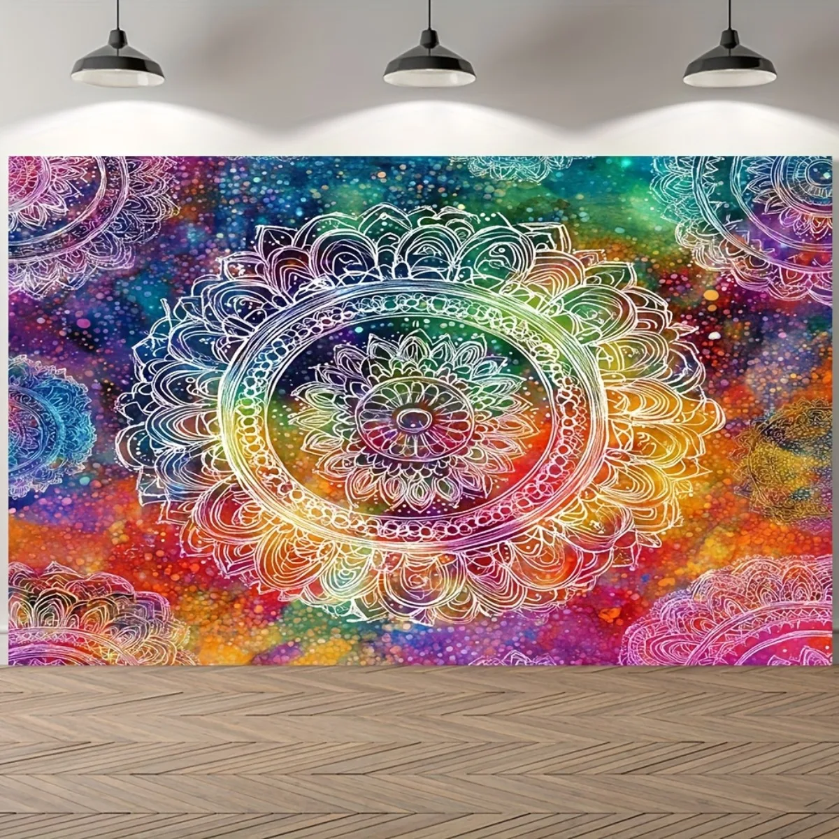Tapiz de pared 2D plano - 1 pieza de mandala bohemio | Tela de poliéster, no requiere electricidad, decoración versátil para fie