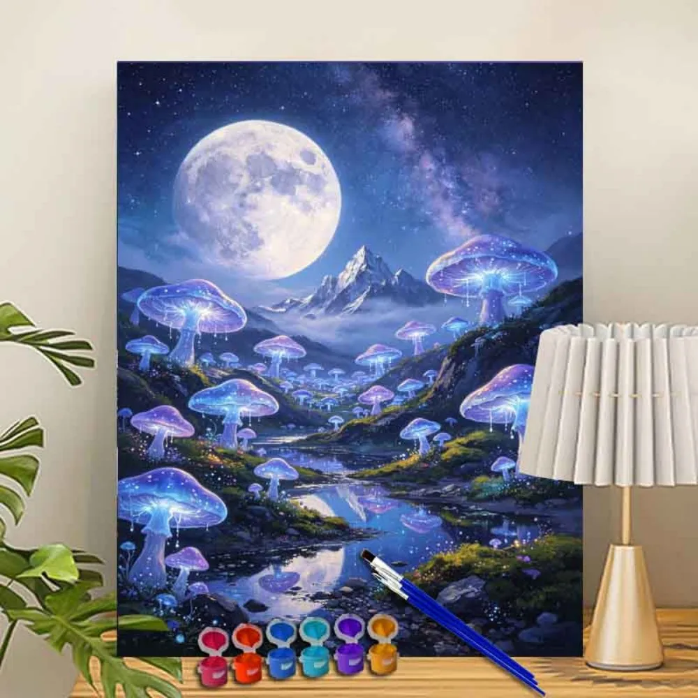 Painting By Numbers Glowing Mushroom Valley Acrylic Paint Canvas Dropshipping Portrait Family Children Photo Christmas gifts