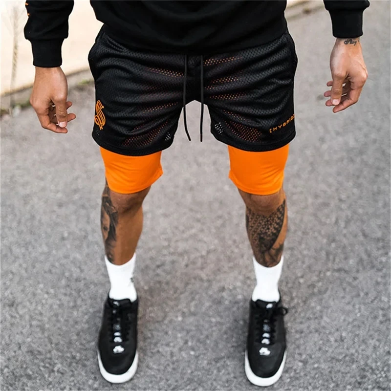 2024 summer mesh Sports Shorts Men Double-deck Jogging Running Shorts Men 2 IN 1 Mens GYM Shorts Fitness Workout Short Pants Man