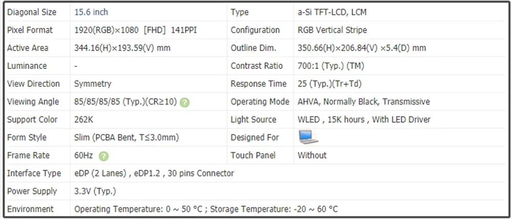 شاشة كمبيوتر محمول LCD مقاس 15.6 بوصة لوحة IPS FHD 1920x1080 EDP 30pins 60 هرتز B156HAN02.6