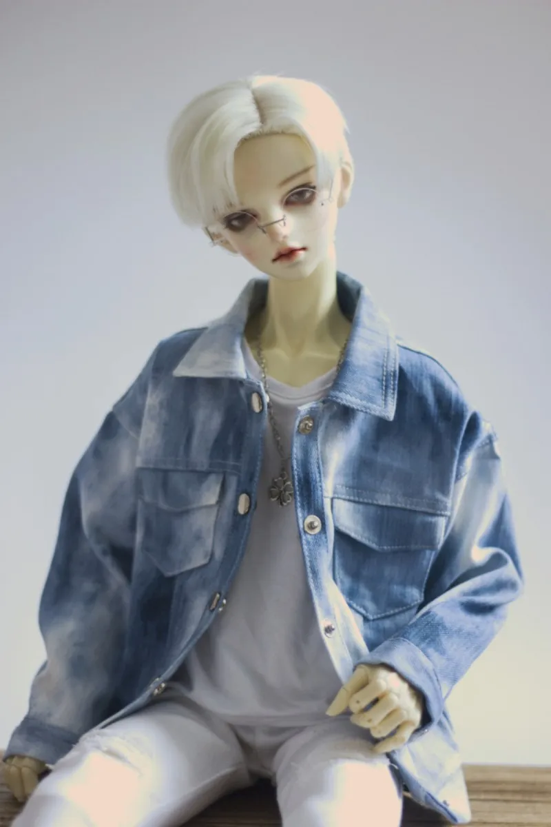 

BJD doll dress is suitable for 1/3 1/4 Uncle MSD size blue and white mottled denim casual coat doll accessories